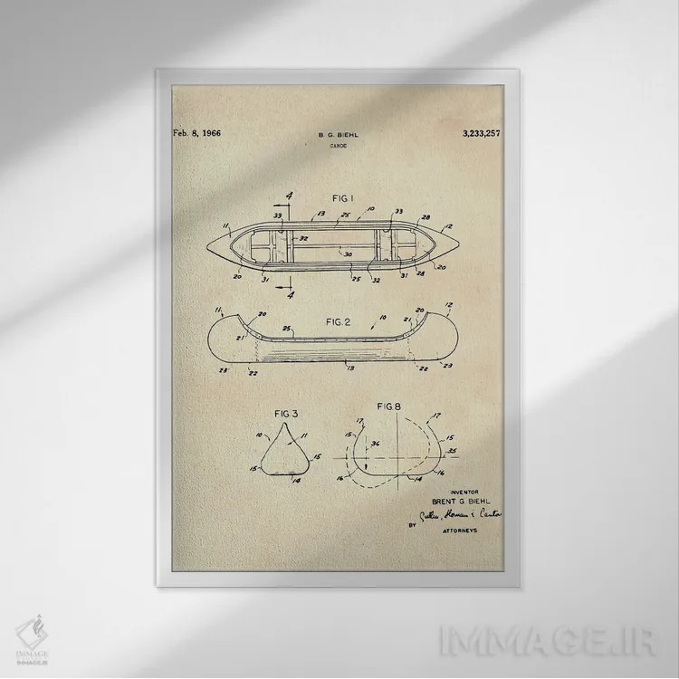 تابلو دکوراتیو پتنت قایق کانوی II اثر پل رومر - نمای قابدار سفید