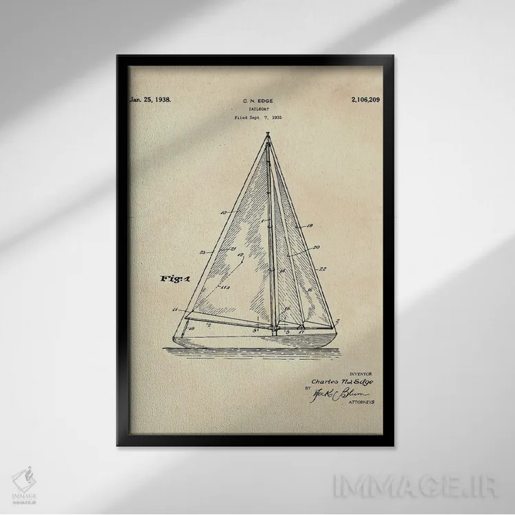 تابلو دکوراتیو پتنت قایق بادبانی II اثر پل رومر - نمای قابدار مشکی