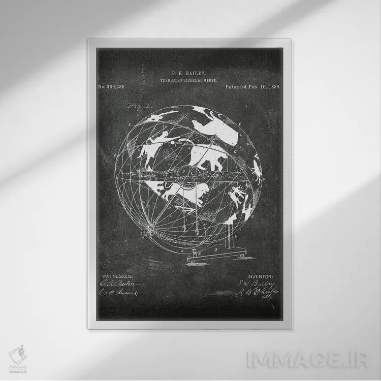 تابلو دکوراتیو پتنت کره سماوی زمینی I اثر پل رومر - نمای قابدار سفید