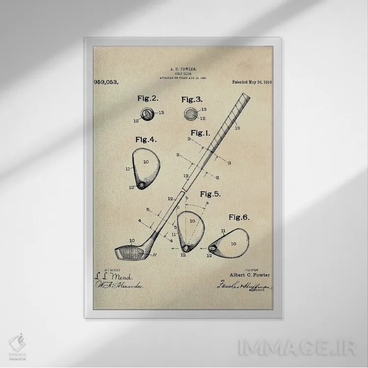 تابلو دکوراتیو پتنت چوب گلف II اثر پل رومر - نمای قابدار سفید