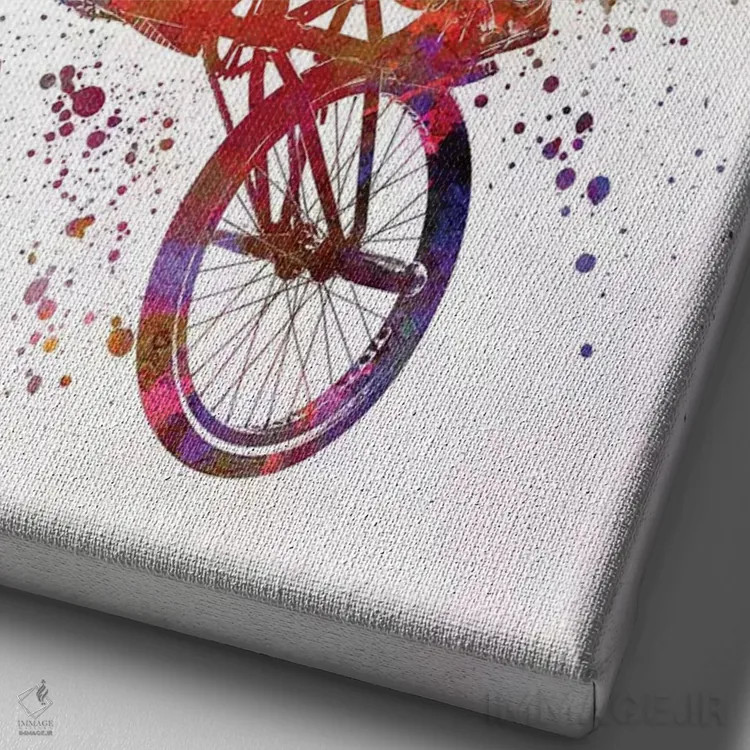 تابلو دکوراتیو مرد BMX با فیگور آکروباتیک در آبرنگ اثر پل رومر - نمای نزدیک بافت بوم