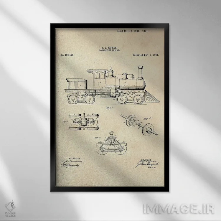 تابلو دکوراتیو پتنت لوکوموتیو II اثر پل رومر - نمای قابدار مشکی