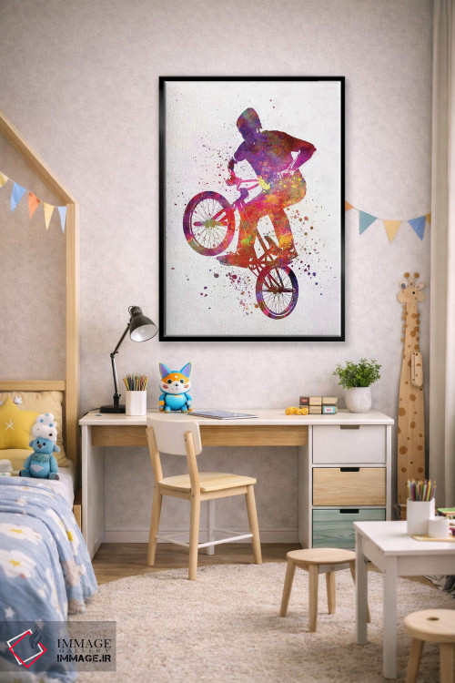 تابلو دکوراتیو مرد BMX با فیگور آکروباتیک در آبرنگ اثر پل رومر - D1B