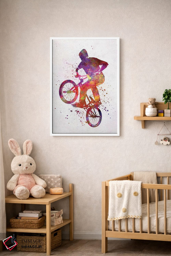 تابلو دکوراتیو مرد BMX با فیگور آکروباتیک در آبرنگ اثر پل رومر - D2W