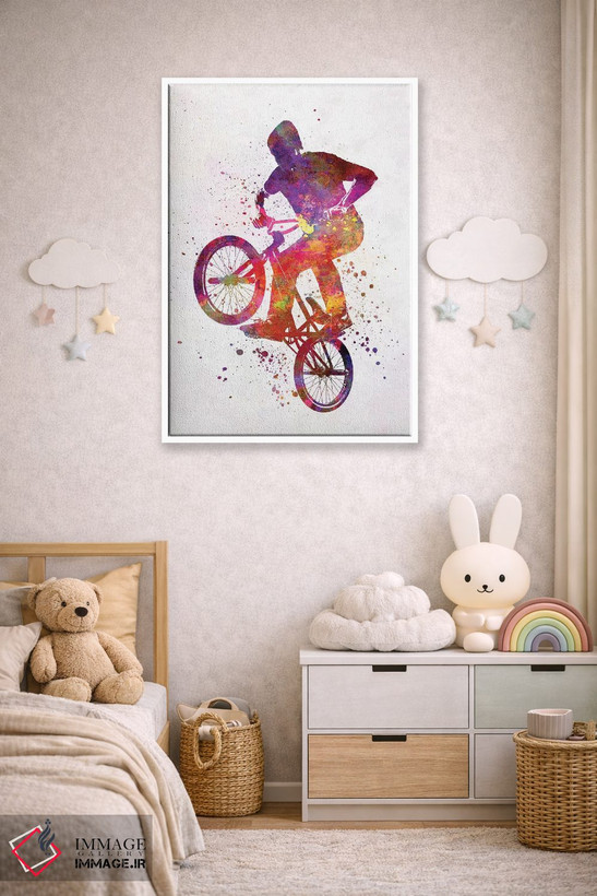 تابلو دکوراتیو مرد BMX با فیگور آکروباتیک در آبرنگ اثر پل رومر - D4W