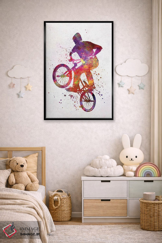 تابلو دکوراتیو مرد BMX با فیگور آکروباتیک در آبرنگ اثر پل رومر - D6B