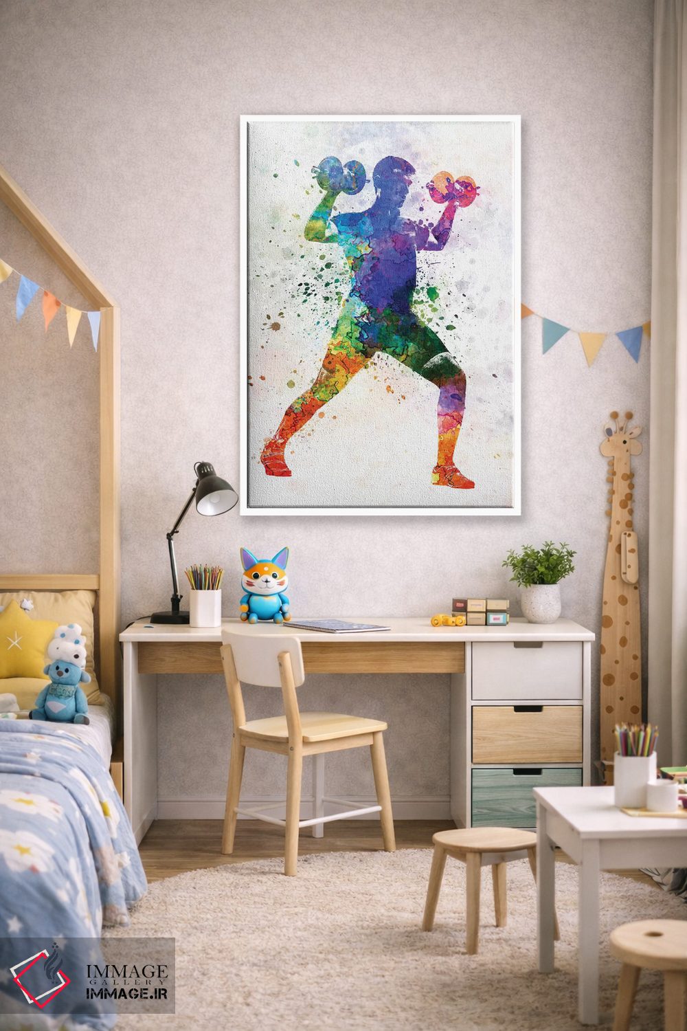 تابلو دکوراتیو مرد مشغول تمرین وزنه برداری اثر پل رومر - D2W