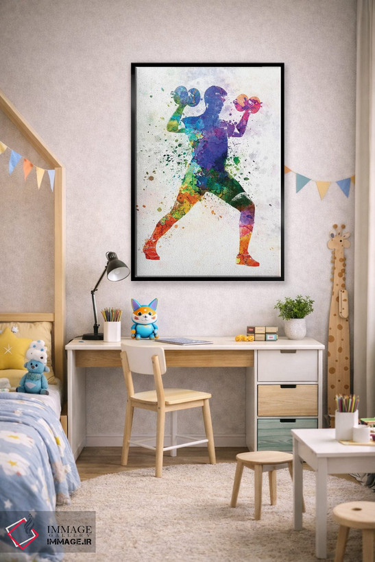 تابلو دکوراتیو مرد مشغول تمرین وزنه برداری اثر پل رومر - D3B