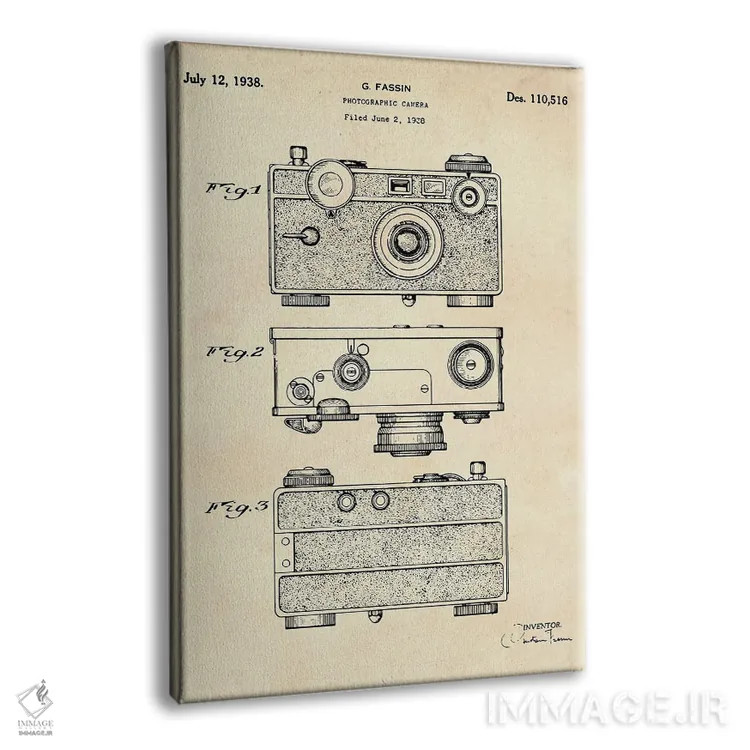 تابلو دکوراتیو حق ثبت اختراع دوربین عکاسی II اثر پل رومر - نمای پرسپکتیو محصول