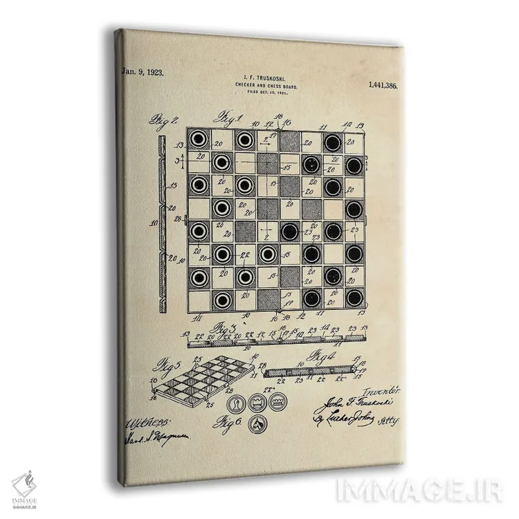 تابلو دکوراتیو حق ثبت اختراع صفحه شطرنج و چکرز II اثر پل رومر - نمای پرسپکتیو محصول