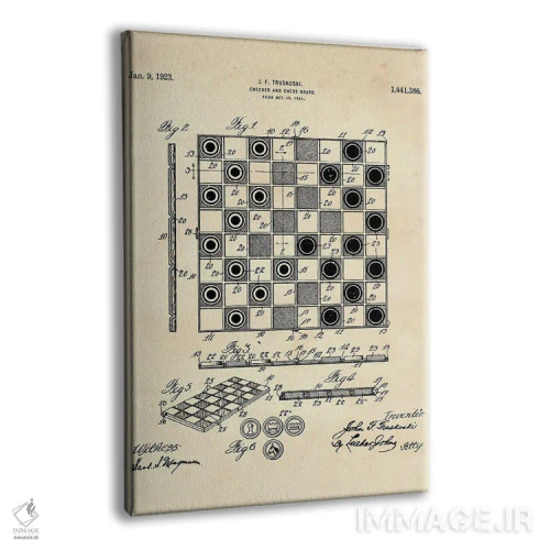 تابلو دکوراتیو حق ثبت اختراع صفحه شطرنج و چکرز II اثر پل رومر - نمای پرسپکتیو محصول
