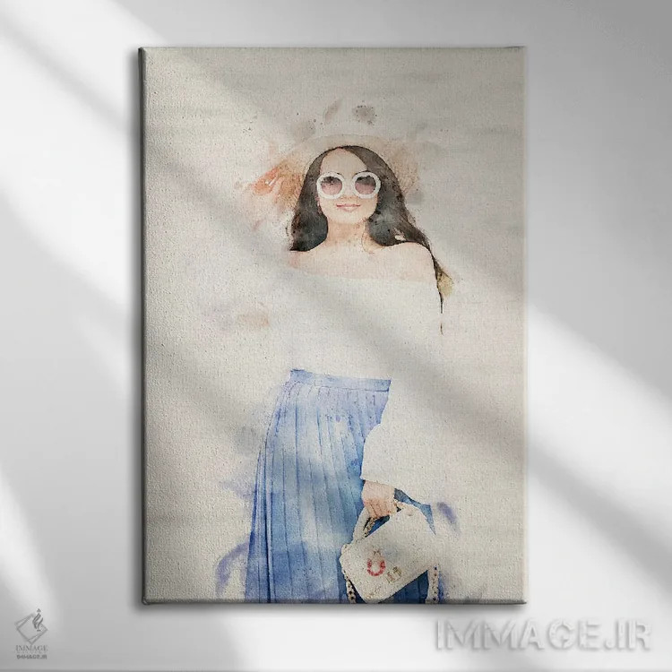 تابلو دکوراتیو پرتره زن با آب رنگ اثر پل رومر - نمای روبهرو روی دیوار