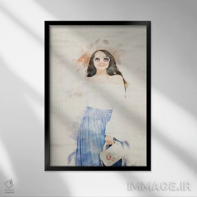 تابلو دکوراتیو پرتره زن با آب رنگ اثر پل رومر - نمای قابدار مشکی