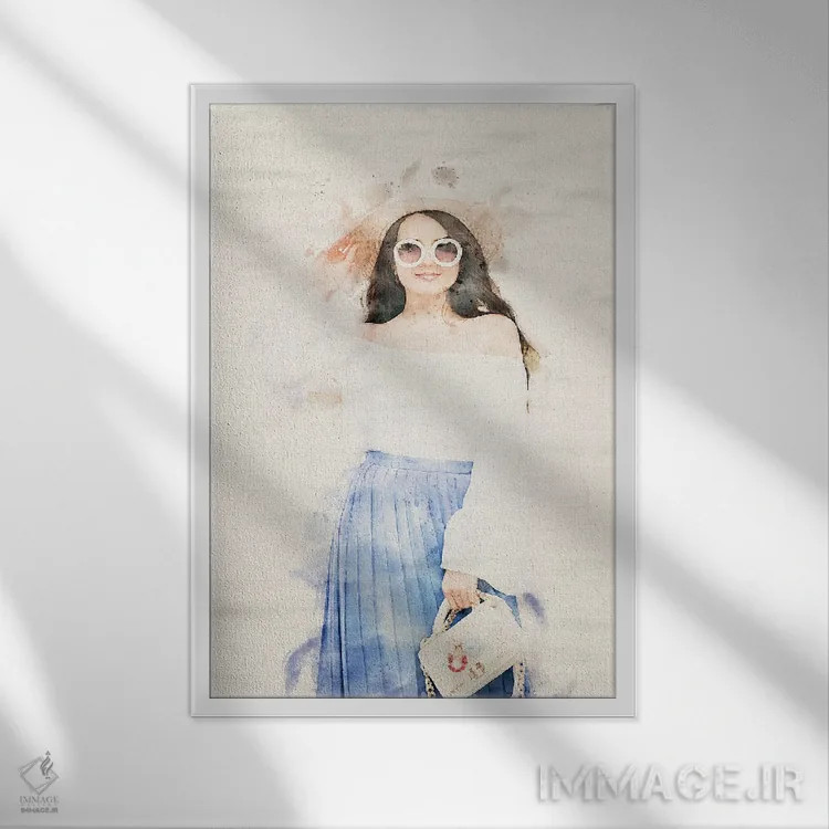 تابلو دکوراتیو پرتره زن با آب رنگ اثر پل رومر - نمای قابدار سفید