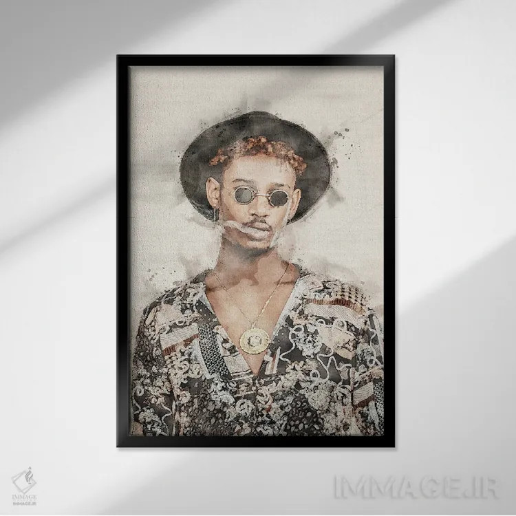 تابلو دکوراتیو پرتره مرد جوان با آب رنگ اثر پل رومر - نمای قابدار مشکی