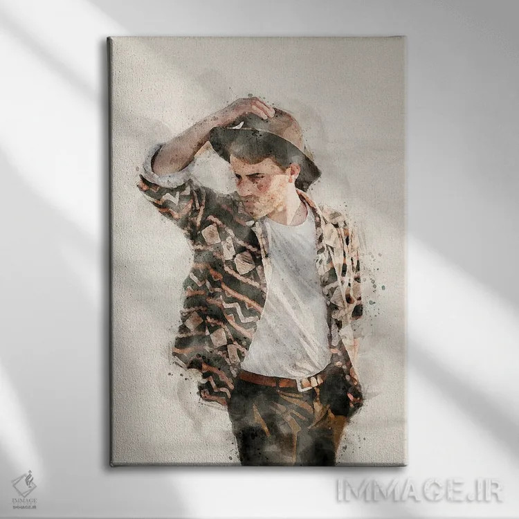 تابلو دکوراتیو پرتره آبرنگی مرد جوان X اثر پل رومر - نمای روبهرو روی دیوار
