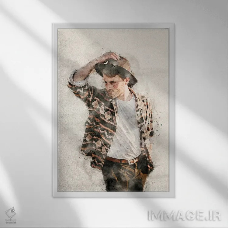 تابلو دکوراتیو پرتره آبرنگی مرد جوان X اثر پل رومر - نمای قابدار سفید