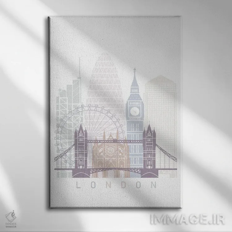 تابلو دکوراتیو پوستر پاستل خط افق لندن II اثر پل رومر - نمای روبهرو روی دیوار