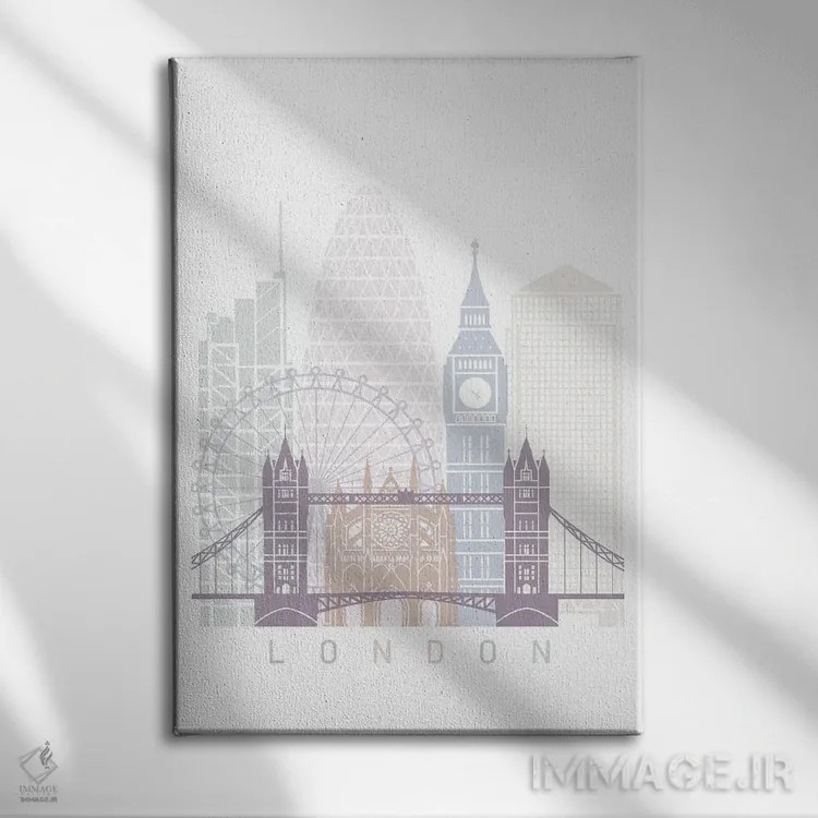 تابلو دکوراتیو پوستر پاستل خط افق لندن II اثر پل رومر - نمای روبهرو روی دیوار