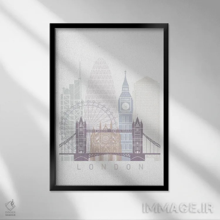 تابلو دکوراتیو پوستر پاستل خط افق لندن II اثر پل رومر - نمای قابدار مشکی