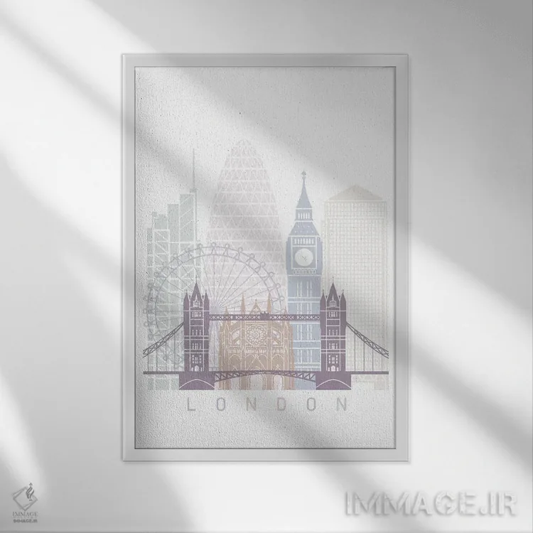 تابلو دکوراتیو پوستر پاستل خط افق لندن II اثر پل رومر - نمای قابدار سفید