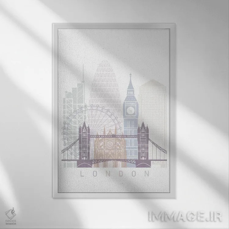 تابلو دکوراتیو پوستر پاستل خط افق لندن II اثر پل رومر - نمای قابدار سفید