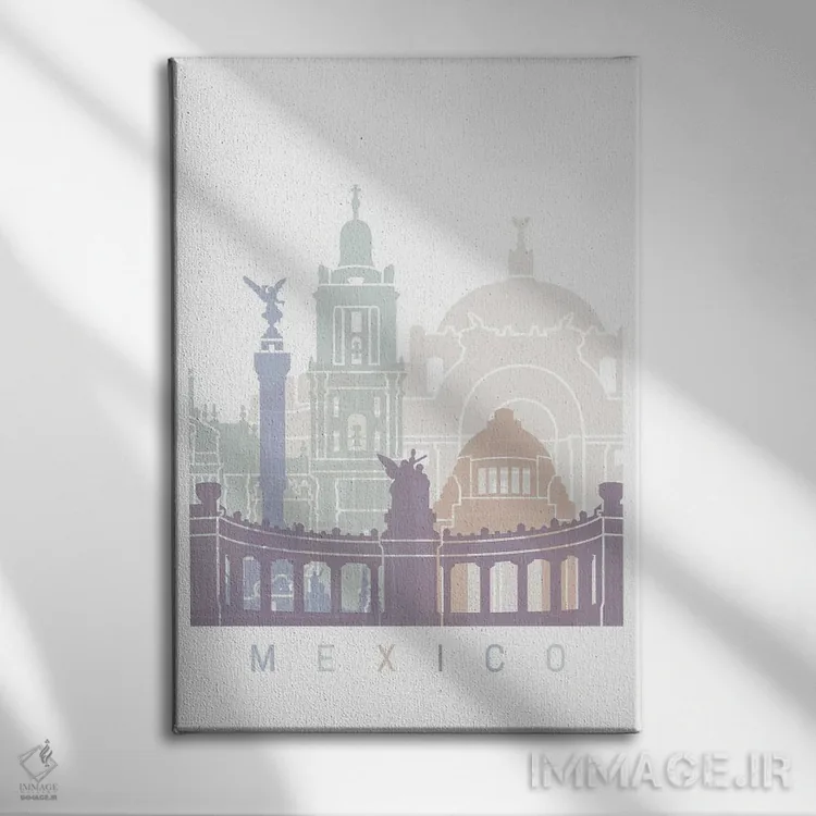 تابلو دکوراتیو پوستر پاستل خط افق مکزیکوسیتی اثر پل رومر - نمای روبهرو روی دیوار