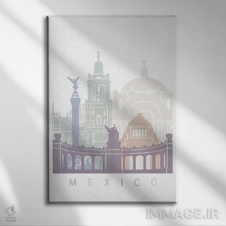 تابلو دکوراتیو پوستر پاستل خط افق مکزیکوسیتی اثر پل رومر - نمای روبهرو روی دیوار