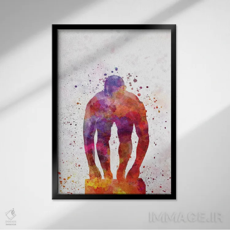 تابلو دکوراتیو سیلوئت شناگر شماره ۶ اثر پل رومر - نمای قابدار مشکی