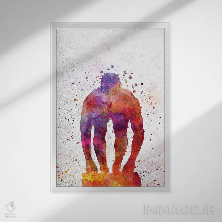 تابلو دکوراتیو سیلوئت شناگر شماره ۶ اثر پل رومر - نمای قابدار سفید