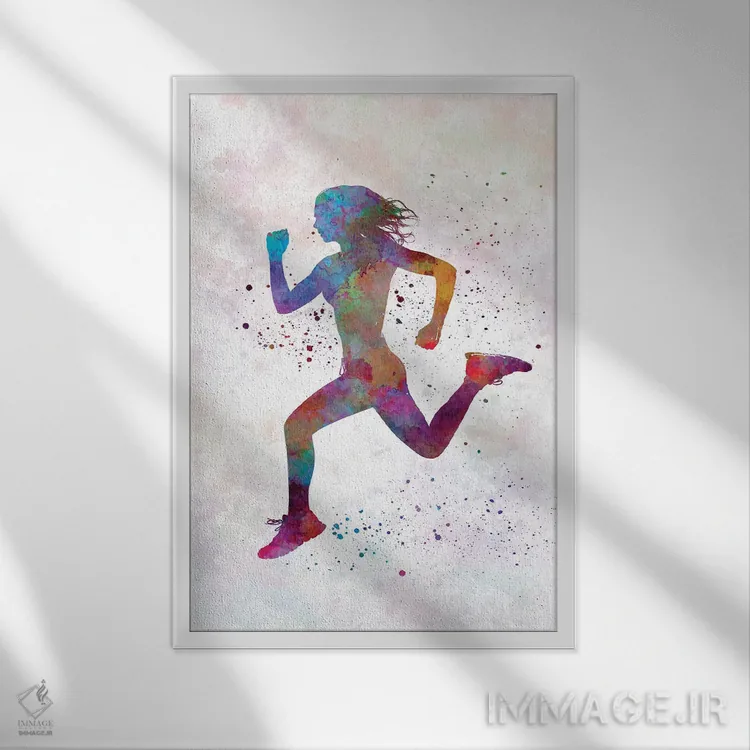 تابلو دکوراتیو شکل سیلوئت زن دونده و در حال دویدن شماره ۱ اثر پل رومر - نمای قابدار سفید