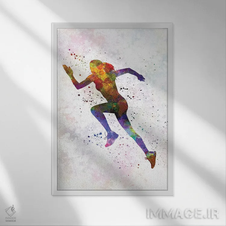 تابلو دکوراتیو شکل سیلوئت زن دونده و در حال دویدن شماره ۳ اثر پل رومر - نمای قابدار سفید