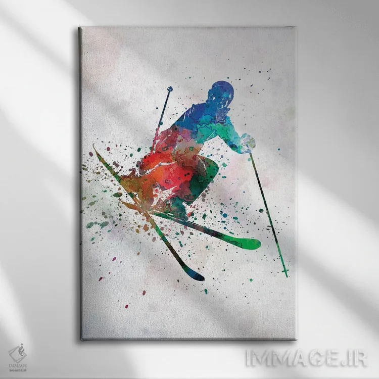 تابلو دکوراتیو اسکی باز زن آزادکار در حال پرش اثر پل رومر - نمای روبهرو روی دیوار