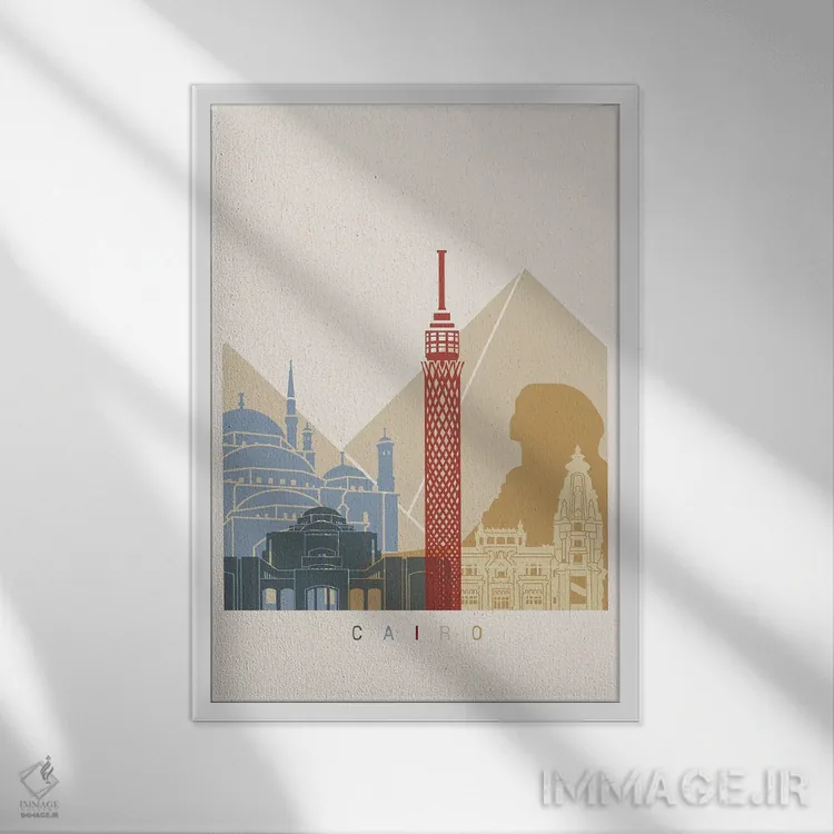 تابلو دکوراتیو منظره شهری قاهره اثر پل رومر - نمای قابدار سفید