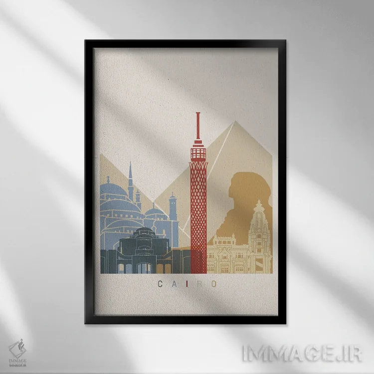 تابلو دکوراتیو منظره شهری قاهره اثر پل رومر - نمای قابدار مشکی