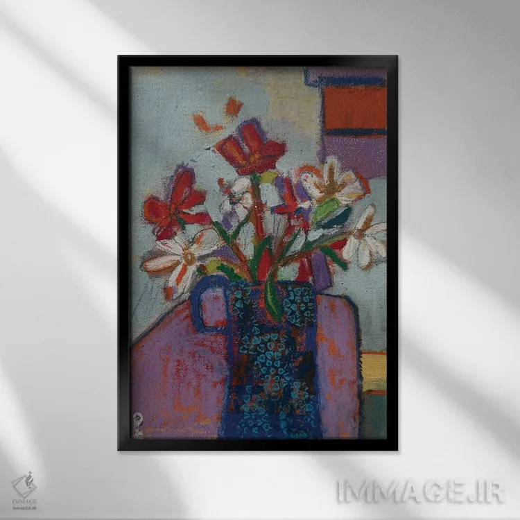 تابلو دکوراتیو دسته گل جان اثر پاونی سی - نمای قابدار مشکی