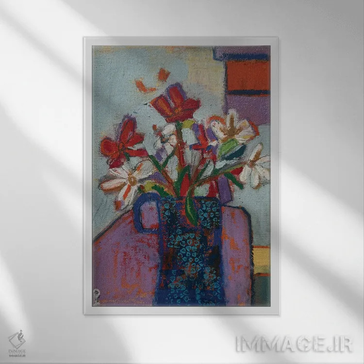 تابلو دکوراتیو دسته گل جان اثر پاونی سی - نمای قابدار سفید