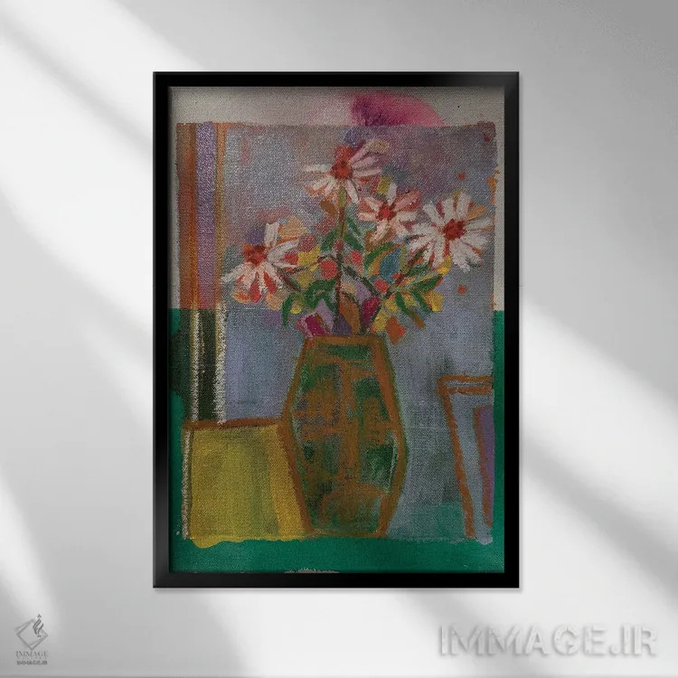 تابلو دکوراتیو گلدان مارتا اثر پاونی سی - نمای قابدار مشکی