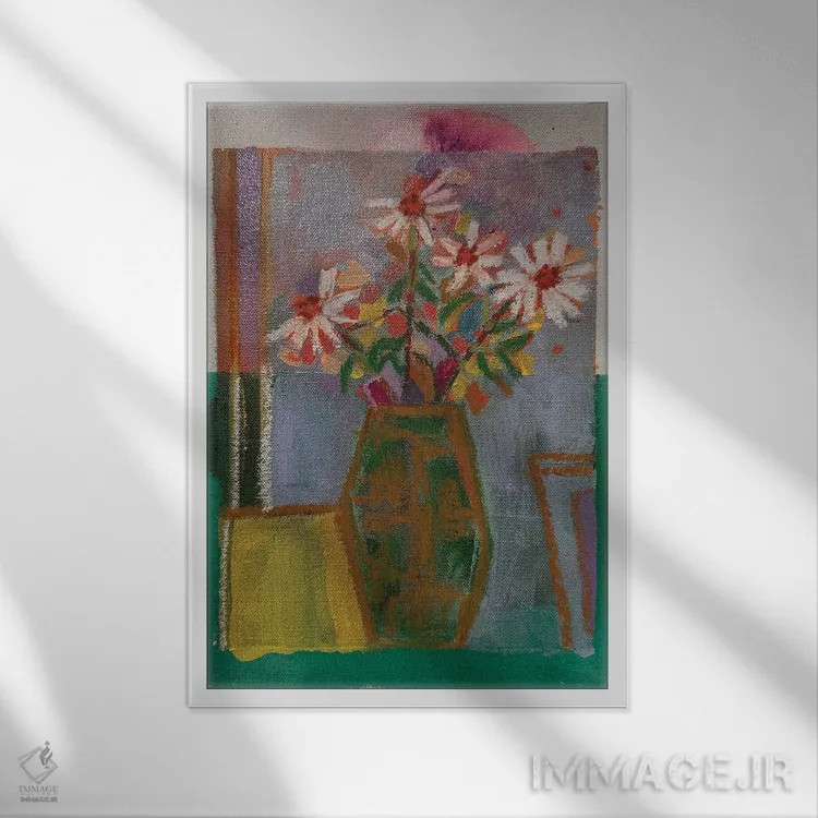 تابلو دکوراتیو گلدان مارتا اثر پاونی سی - نمای قابدار سفید