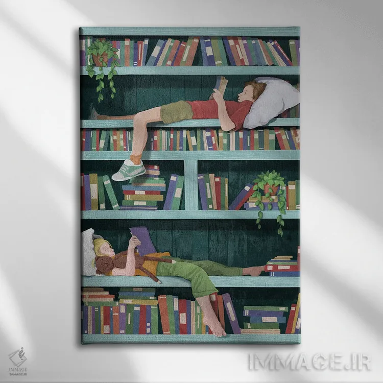 تابلو دکوراتیو شگفتی قفسه کتاب اثر پیتر والترز - نمای روبهرو روی دیوار