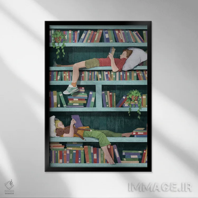 تابلو دکوراتیو شگفتی قفسه کتاب اثر پیتر والترز - نمای قابدار مشکی
