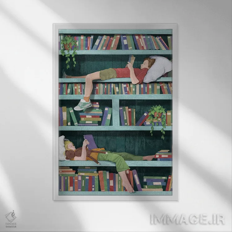تابلو دکوراتیو شگفتی قفسه کتاب اثر پیتر والترز - نمای قابدار سفید