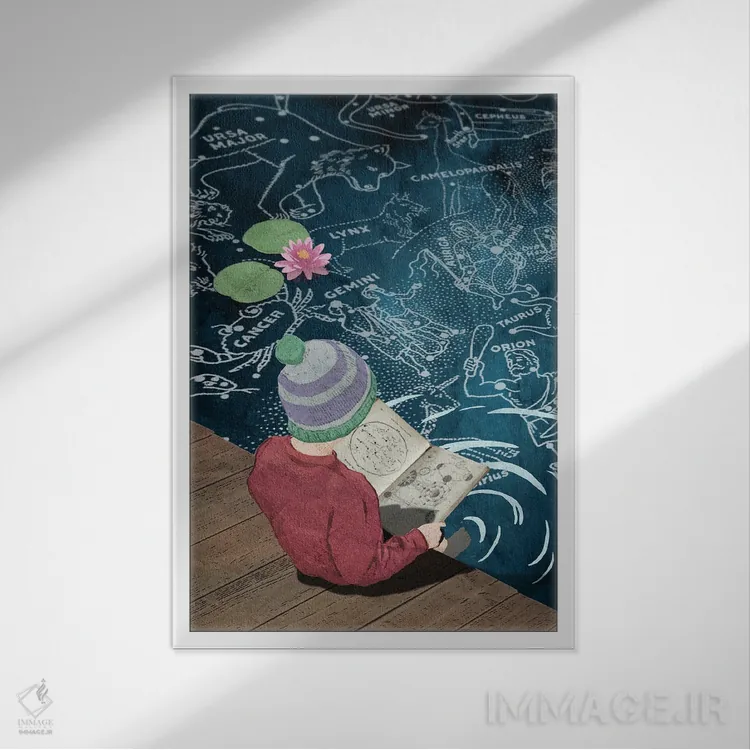تابلو دکوراتیو آسمان در شب اثر پیتر والترز - نمای قابدار سفید