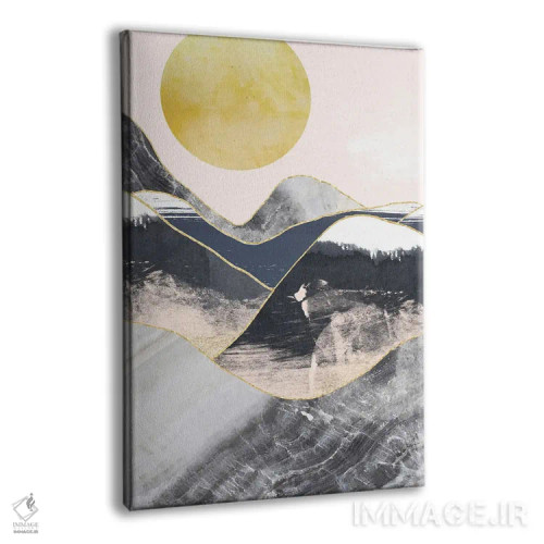 تابلو مینیمال ماه طلایی، کوه های مرمری سرمه ای اثر پیکسی پیپر - نمای پرسپکتیو محصول