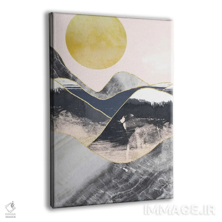 تابلو مینیمال ماه طلایی، کوه های مرمری سرمه ای اثر پیکسی پیپر - نمای پرسپکتیو محصول