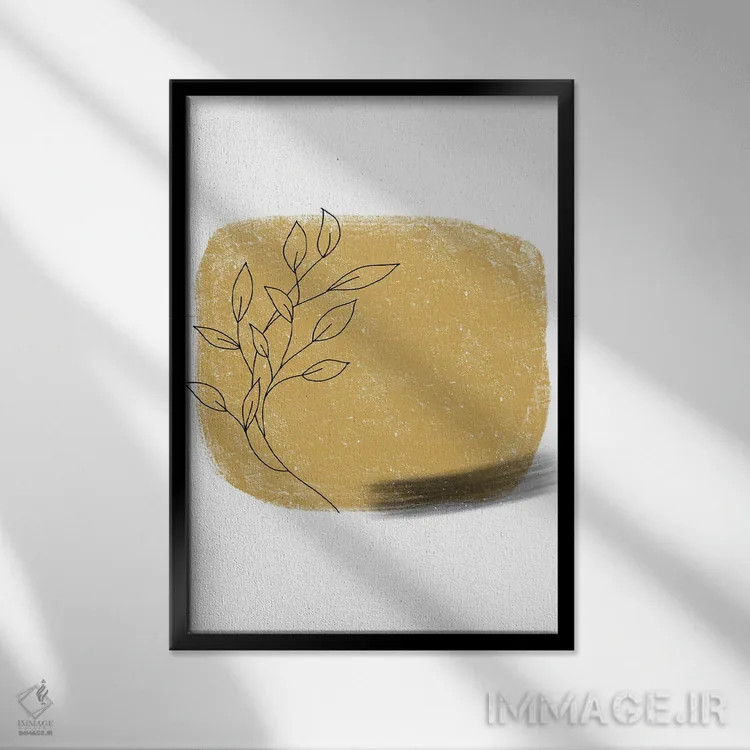 تابلو مینیمال مربع طلایی گلدار با گچ دالیا اثر پیکسی پیپر - نمای قابدار مشکی
