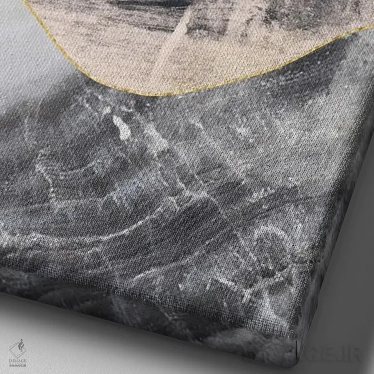 تابلو مینیمال ماه طلایی، کوه های مرمری سرمه ای اثر پیکسی پیپر - نمای نزدیک بافت بوم