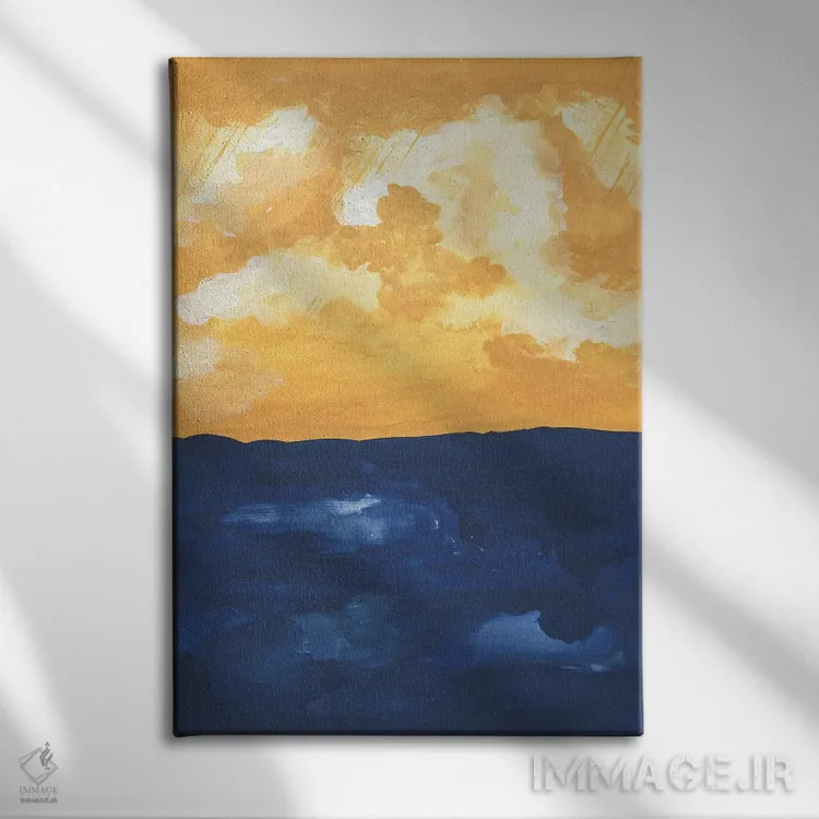 تابلو مینیمال افق دریای انتزاعی اثر پیکسی پیپر - نمای روبهرو روی دیوار