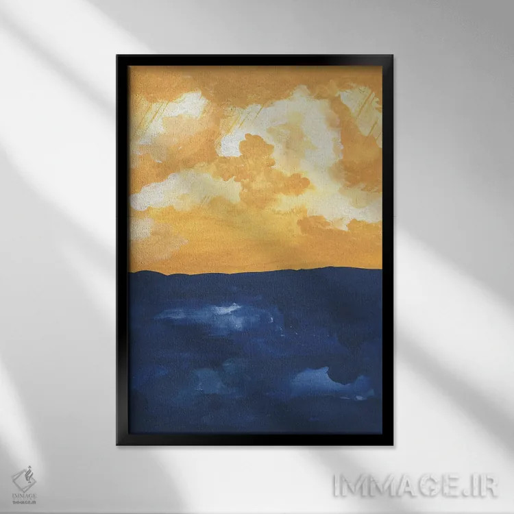 تابلو مینیمال افق دریای انتزاعی اثر پیکسی پیپر - نمای قابدار مشکی