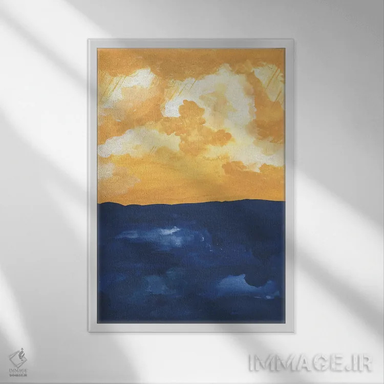 تابلو مینیمال افق دریای انتزاعی اثر پیکسی پیپر - نمای قابدار سفید